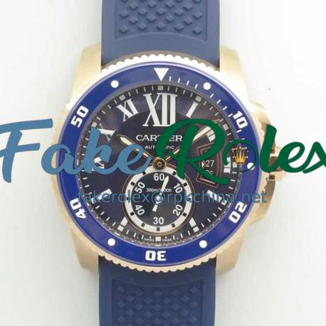 Replica Calibre De Cartier Diver WGCA0009 42MM JF Rose Gold Blue Dial A23J