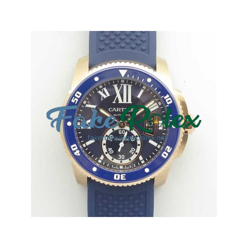 Replica Calibre De Cartier Diver WGCA0009 42MM JF Rose Gold Blue Dial A23J