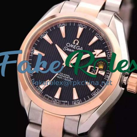 Replica Omega Aqua Terra Lady 34MM Rose Gold & Stainless Steel Black Dial Swiss 8520