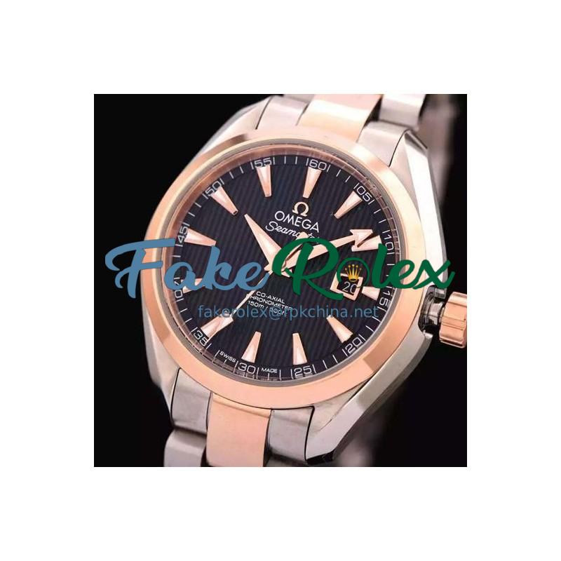 Replica Omega Aqua Terra Lady 34MM Rose Gold & Stainless Steel Black Dial Swiss 8520