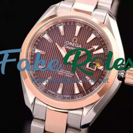 Replica Omega Aqua Terra Lady 34MM Rose Gold & Stainless Steel Brown Dial Swiss 8520