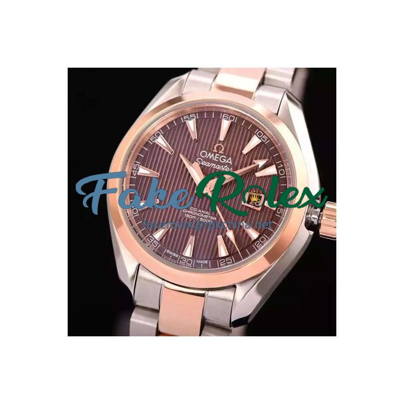 Replica Omega Aqua Terra Lady 34MM Rose Gold & Stainless Steel Brown Dial Swiss 8520