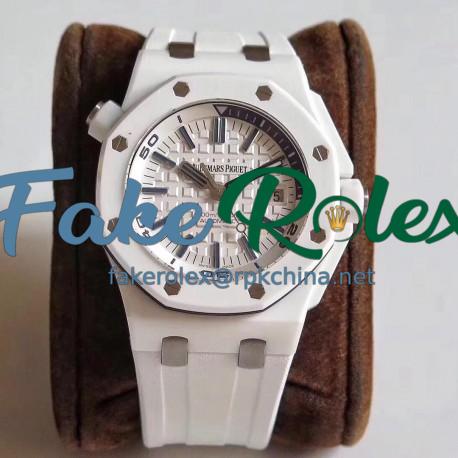 Replica Audemars Piguet Royal Oak Offshore Diver 15707 JF V2 White Ceramic White Dial Swiss 3120