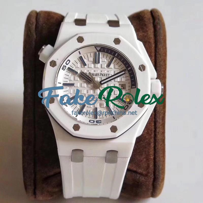 Replica Audemars Piguet Royal Oak Offshore Diver 15707 JF V2 White Ceramic White Dial Swiss 3120