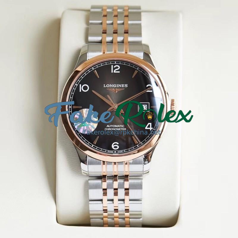 Replica Longines Record L2.821.4.56.6 AF Stainless Steel & Rose Gold Black Dial Swiss L888.4