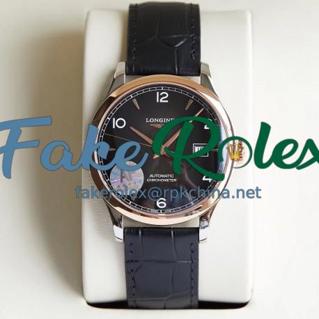 Replica Longines Record L2.821.4.56.2 AF Stainless Steel & Rose Gold Black Dial Swiss L888.4