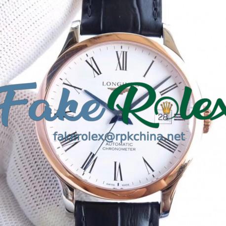 Replica Longines Record L2.821.4.11.2 AF Stainless Steel & Rose Gold White Dial Swiss L888.4