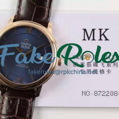 Replica Omega De Ville 39MM Rose Gold Blue Dial Swiss 2500