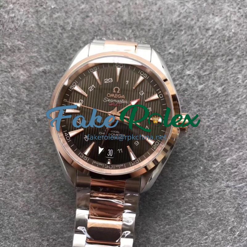 Replica Omega Seamaster Aqua Terra 150M GMT 43MM 231.20.43.22.06.003 VS Stainless Steel & Rose Gold Brown Dial Swiss 8605