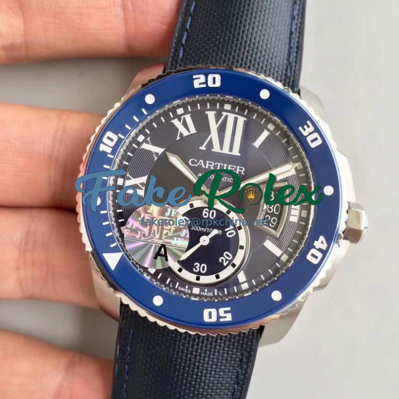 Replica Calibre De Cartier Diver WSCA0010 42MM JF Stainless Steel Blue Dial A23J