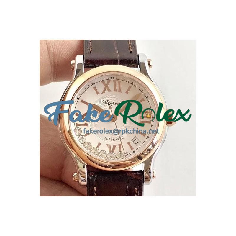 Replica Chopard Happy Sport 36MM Automatic 278559-6001 N Stainless Steel & Rose Gold Silver & Diamond Dial Swiss 2892