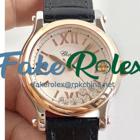 Replica Chopard Happy Sport 36MM Automatic 278559-6001 N Stainless Steel & Rose Gold Silver & Diamond Dial Swiss 2892