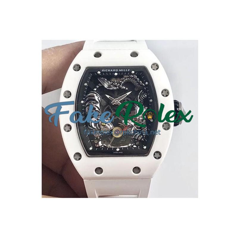 Replica Richard Mille RM051-01 Tiger & Dragon KV White Ceramic Skeleton Dial M8215