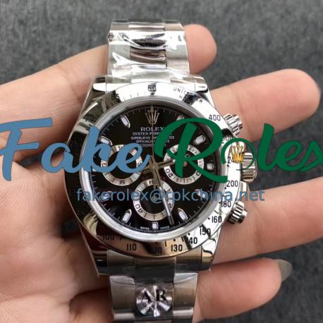 Replica Rolex Daytona Cosmograph 116520 AR V2 Stainless Steel 904L Black Dial Swiss 4130 Run 6@SEC