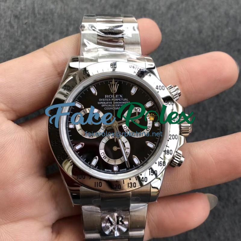 Replica Rolex Daytona Cosmograph 116520 AR V2 Stainless Steel 904L Black Dial Swiss 4130 Run 6@SEC