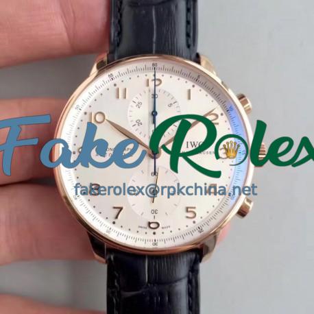 Replica IWC Portugieser Chronograph IW371480 ZF Rose Gold White Dial Swiss 7750