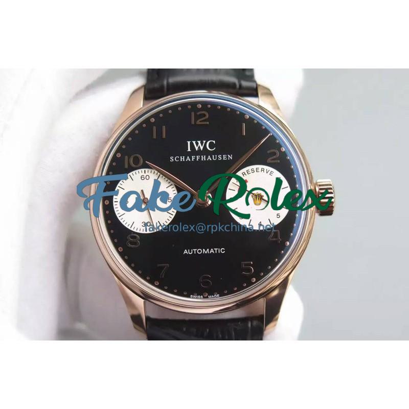 Replica IWC Portuguese IW5001 YL V3 Rose Gold Black & White Dial Swiss 52010