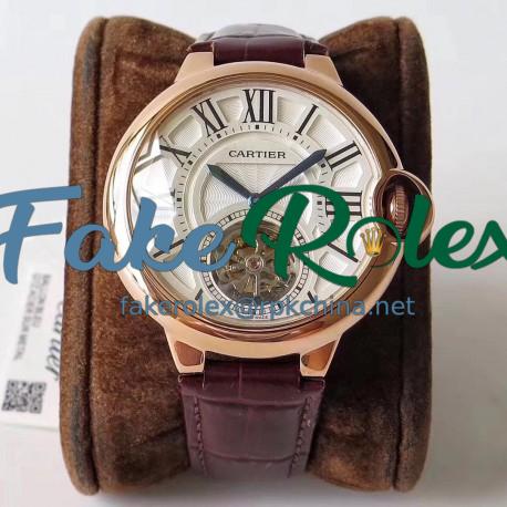 Replica Ballon Bleu De Cartier Flying Tourbillon W6920001 N Rose Gold Silver Dial Swiss 9452MC