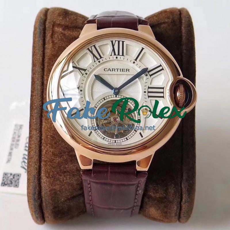 Replica Ballon Bleu De Cartier Flying Tourbillon W6920001 N Rose Gold Silver Dial Swiss 9452MC