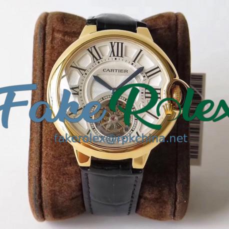 Replica Ballon Bleu De Cartier Flying Tourbillon W6920001 N Yellow Gold Silver Dial Swiss 9452MC