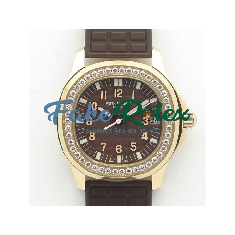 Replica Patek Philippe Aquanaut Luce Ladies 5068R-001 TW Rose Gold & Diamonds Chocolate Dial Swiss 324SC