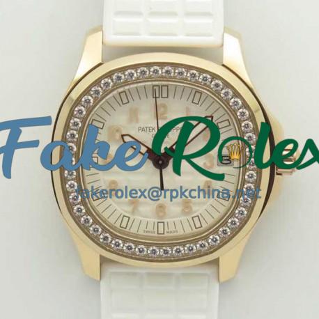 Replica Patek Philippe Aquanaut Luce Ladies 5068R-010 TW Rose Gold & Diamonds White Dial Swiss 324SC