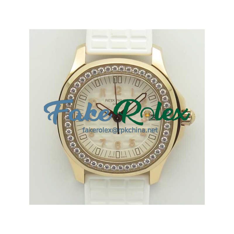 Replica Patek Philippe Aquanaut Luce Ladies 5068R-010 TW Rose Gold & Diamonds White Dial Swiss 324SC