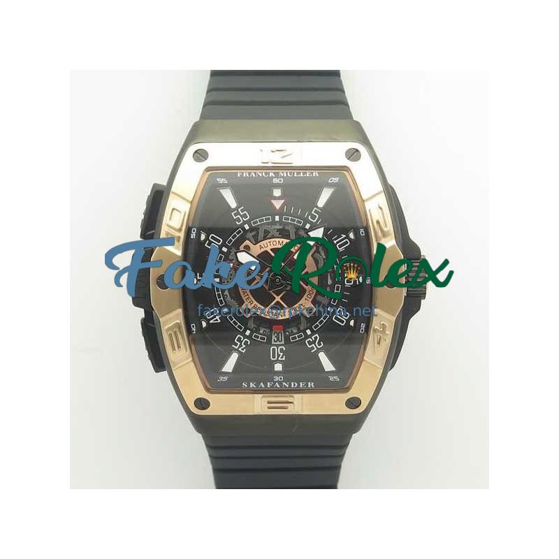 Replica Franck Muller Skafander SKF 46 DV SC DT N Ceramic & Rose Gold Black Skeleton Dial M8215