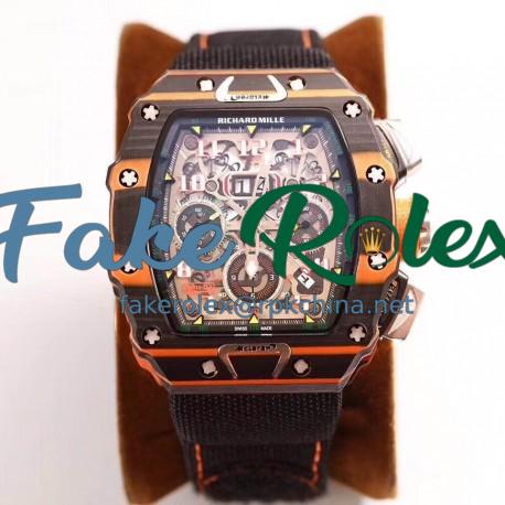 Replica Richard Mille RM011-03 McLaren Automatic Flyback Chronograph KV Brown & Orange Forged Carbon Skeleton Dial Swiss 7750