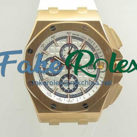 Replica Audemars Piguet Royal Oak Offshore Chronograph 2017 26408OR.OO.A010CA.01 JF V2 Rose Gold White Dial Swiss 3126