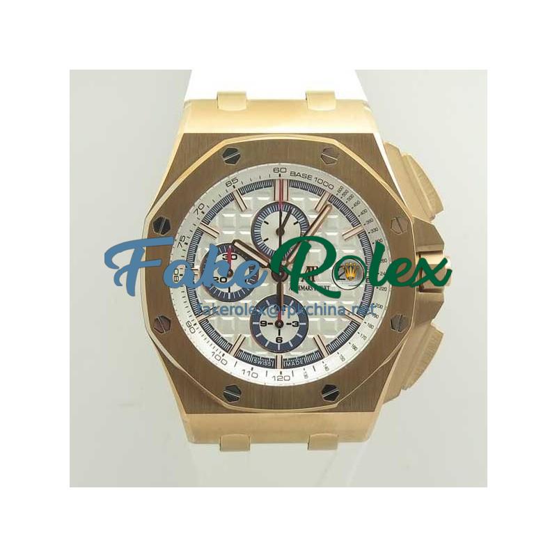 Replica Audemars Piguet Royal Oak Offshore Chronograph 2017 26408OR.OO.A010CA.01 JF V2 Rose Gold White Dial Swiss 3126