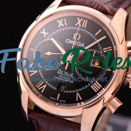 Replica Omega De Ville 42MM Chronograph Rose Gold Black Dial Swiss 9301