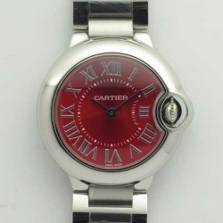 Replica Ballon Bleu De Cartier Ladies 33MM  WSBB0022 V6 Stainless Steel Red Dial Swiss Ronda Quartz