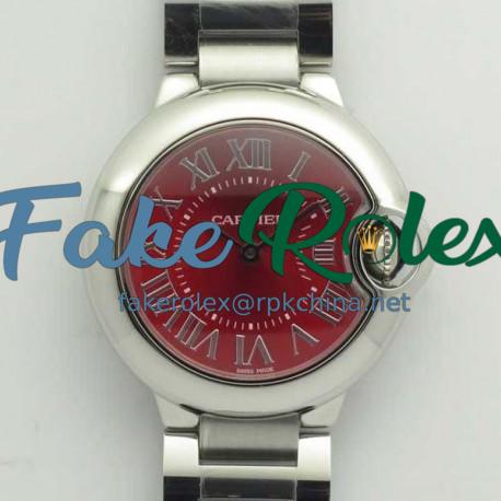 Replica Ballon Bleu De Cartier Ladies 33MM  WSBB0022 V6 Stainless Steel Red Dial Swiss Ronda Quartz