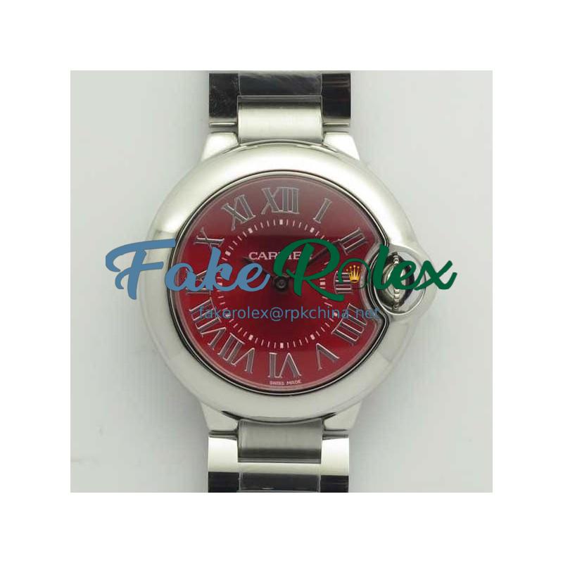 Replica Ballon Bleu De Cartier Ladies 33MM  WSBB0022 V6 Stainless Steel Red Dial Swiss Ronda Quartz