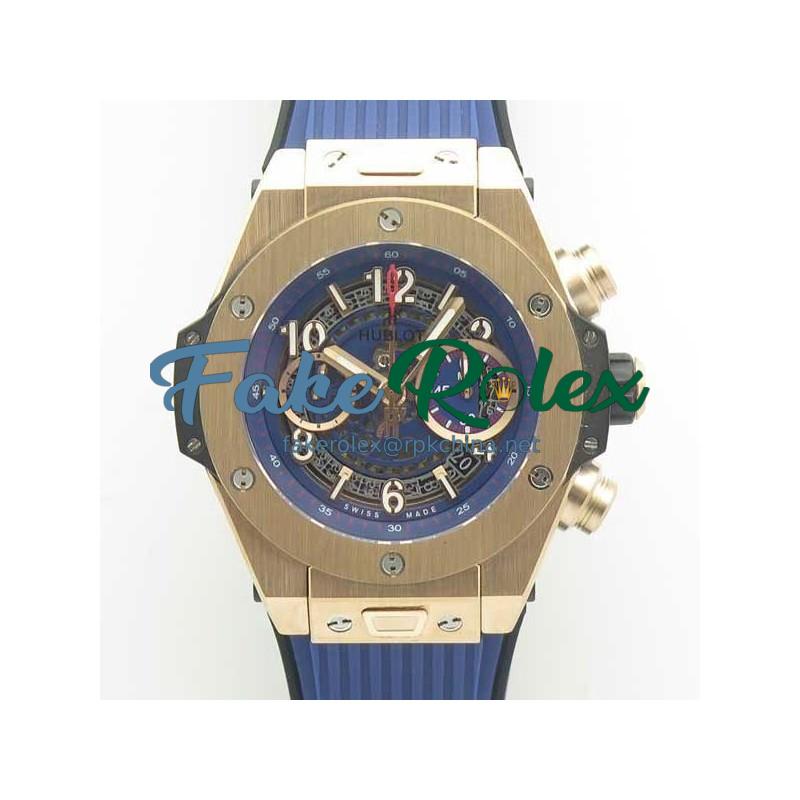 Replica Hublot Big Bang Unico Full Magic Gold 411.MX.1138.RX 3A Rose Gold Blue Skeleton Dial Swiss HUB1242