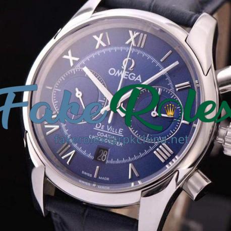 Replica Omega De Ville 42MM Chronograph Stainless Steel Blue Dial Swiss 9300