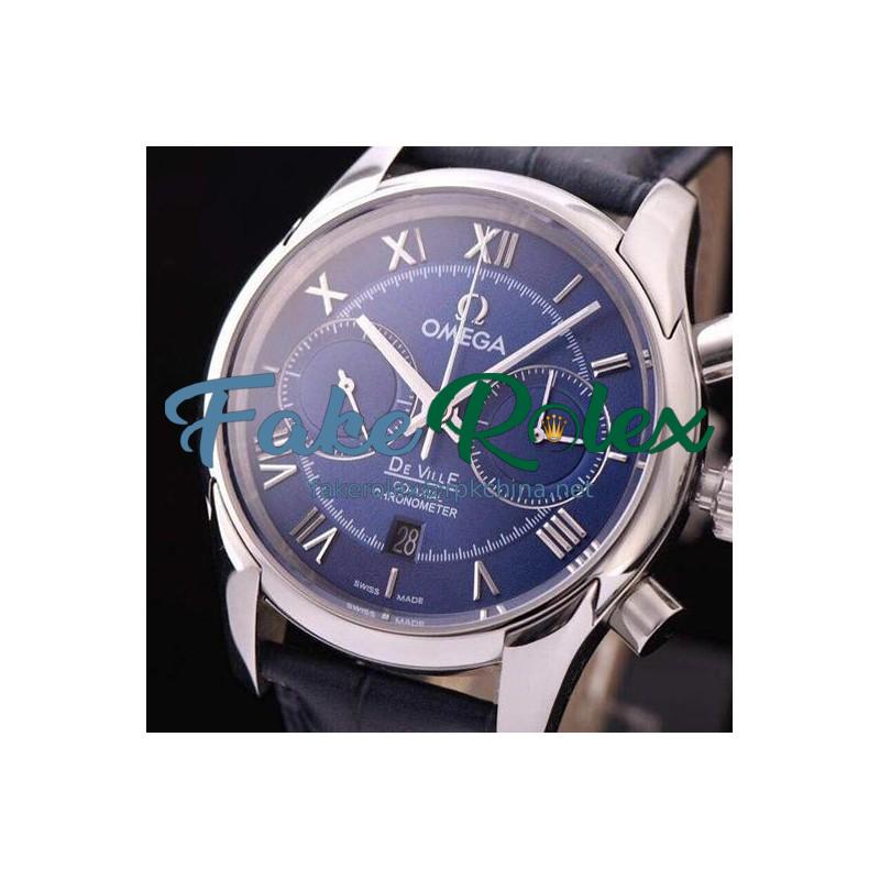 Replica Omega De Ville 42MM Chronograph Stainless Steel Blue Dial Swiss 9300