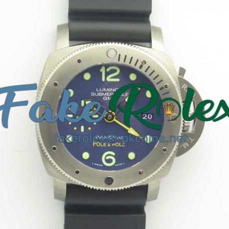 Replica Panerai Luminor Submersible 1950 3 Days GMT Special Edition Pole2Pole PAM719 VS V2 Titanium Blue Dial Swiss P9001