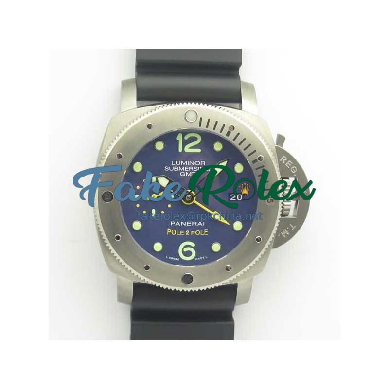 Replica Panerai Luminor Submersible 1950 3 Days GMT Special Edition Pole2Pole PAM719 VS V2 Titanium Blue Dial Swiss P9001