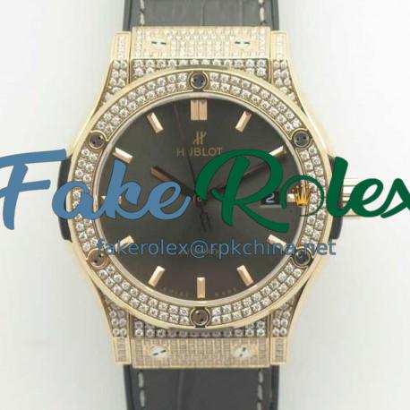 Replica Hublot Classic Fusion King Gold Pave 42MM 511.OX.1181.LR.1704 F16 Rose Gold & Diamonds Grey Dial Swiss 2892