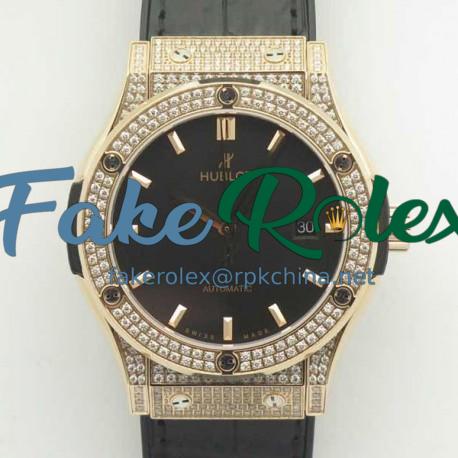 Replica Hublot Classic Fusion King Gold Pave 42MM 511.OX.1181.LR.1704 F16 Rose Gold & Diamonds Black Dial Swiss 2892