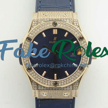 Replica Hublot Classic Fusion King Gold Pave 42MM 511.OX.1181.LR.1704 F16 Rose Gold & Diamonds Blue Dial Swiss 2892