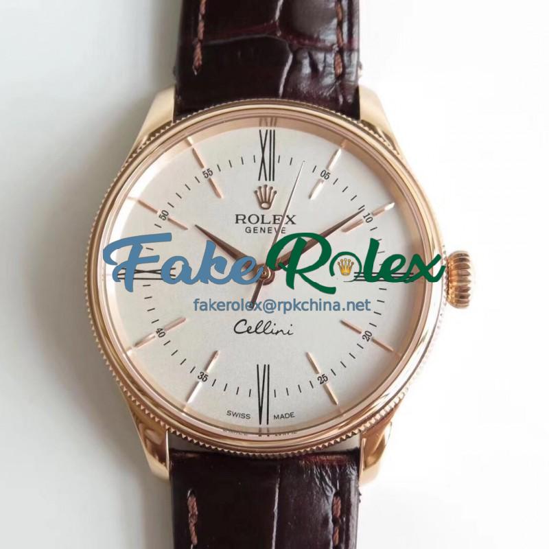 Replica Rolex Cellini 50505 MK V4 Rose Gold White Dial Swiss 3132