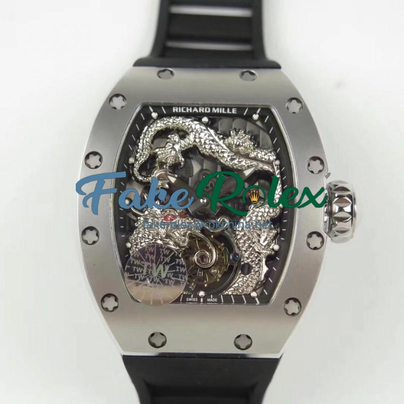 Replica Richard Mille RM057 Tourbillon Dragon  Jackie Chan TW Stainless Steel Black & Silver Skeleton Dial  Swiss Tourbillon