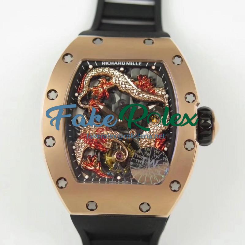 Replica Richard Mille RM057 Tourbillon Dragon  Jackie Chan TW Rose Gold Black & Rose Gold Skeleton Dial  Swiss Tourbillon