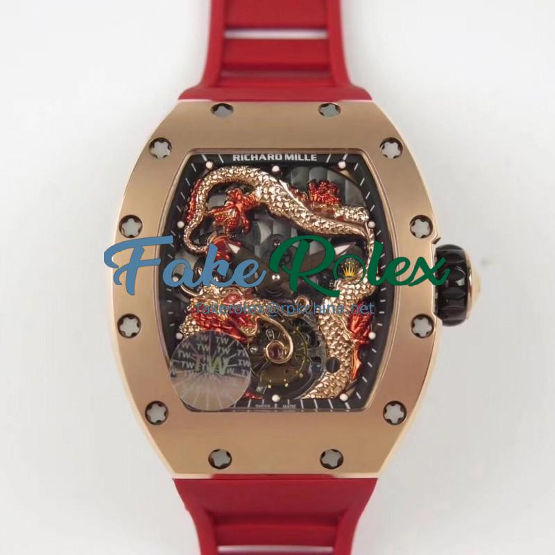 Replica Richard Mille RM057 Tourbillon Dragon  Jackie Chan TW Rose Gold Black & Rose Gold Skeleton Dial  Swiss Tourbillon