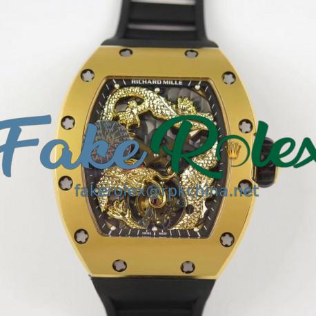 Replica Richard Mille RM057 Tourbillon Dragon  Jackie Chan TW Yellow Gold Black & Yellow Gold Skeleton Dial  Swiss Tourbillon