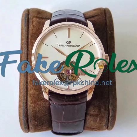 Replica Girard Perregaux 1966 Tourbillon Sous Pont D'Or 99535-52-131-BKBA N Rose Gold White Dial Swiss Tourbillon