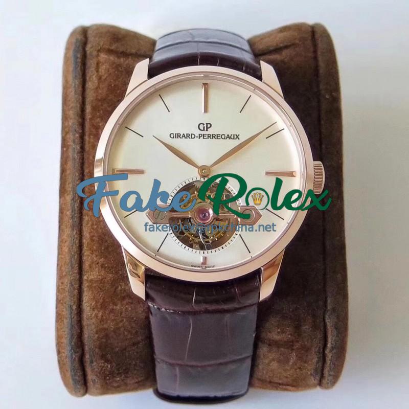 Replica Girard Perregaux 1966 Tourbillon Sous Pont D'Or 99535-52-131-BKBA N Rose Gold White Dial Swiss Tourbillon